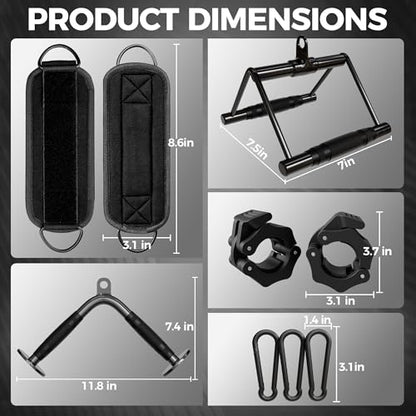 Mikolo Cable Attachments for Gym, Heavy-Duty Cable Machine Attachment Set with LAT Pulldown, V Bar, Double D Handle, Ankle Straps, and Barbell Clamps for Home Gym