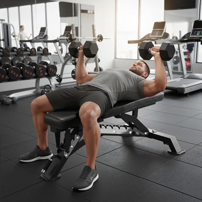 RitFit Adjustable/Foldable Utility Weight Bench for Home Gym, Weightlifting and Strength Training - Bonus Workout Poster with 35 Total Body Exercises - color: BLACK