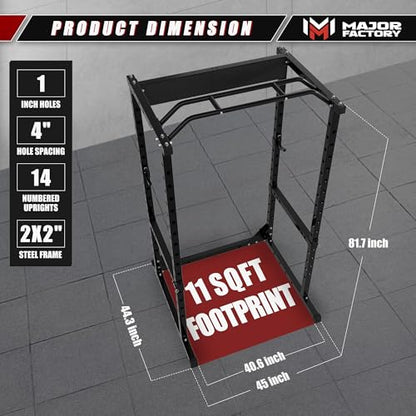 Major Factory Power Cage, 1200 lb Capacity Squat Rack for Home Gym, Multi-Functional Power Rack with Multi-grip Pull-Up Bar, Safety Bars, J-hooks