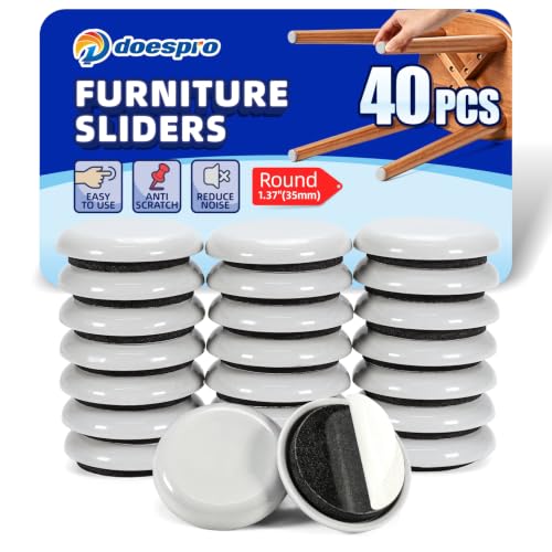40PCS 1.4" Furniture Sliders for Hardwood Floors & Carpet, Self-Stick - color: 01 Pe Sliders Round, size: 1.4"(40 Pack)