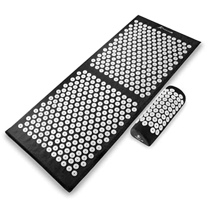 ProsourceFit Acupressure Mat and Pillow Set for Back/Neck Pain Relief and Muscle Relaxation - color: Black/White, size: XL