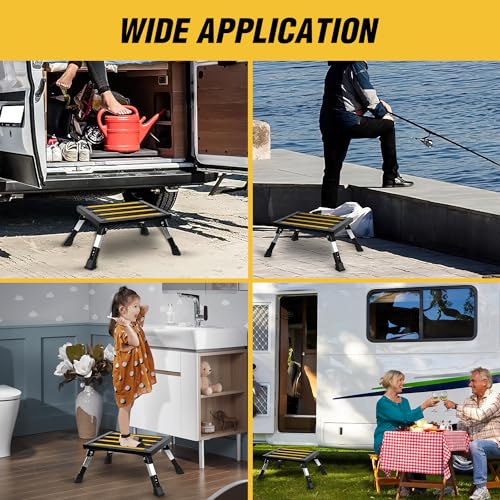 Nilight RV Steps Folding Aluminum Step Stool 16.5"x12" 4 Level Adjustable - color: Black, size: 16.5"x11.8"
