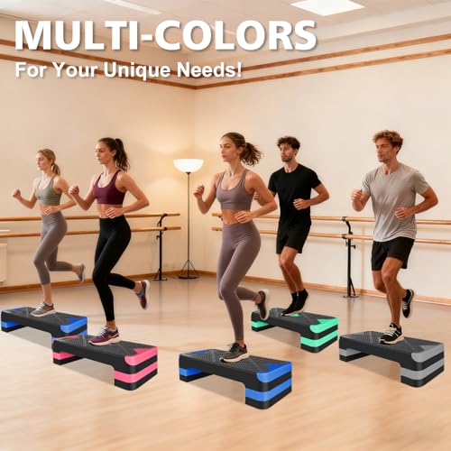 27" Exercise Workout Aerobic Step Platform Trainer, Adjustable Fitness 4-6-8in Exercise Stepper Workout with 4 Risers, Aerobics Stepper Workout Stepper for Home Gym Cardio Strength & Training