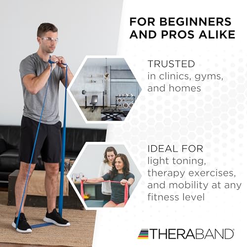 THERABAND Professional Resistance Band, Blue Level 4 Extra Heavy, 5 ft Exercise Band for Physical Therapy, Strength Training, Upper and Lower Body Workouts, Yoga and Pilates