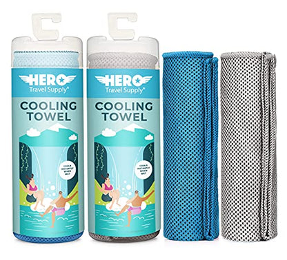 Hero Cooling Towels for Neck & Face (2 Pack), Microfiber Towels for Travel - color: Blue/Grey