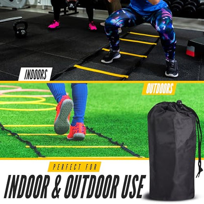 Agility Ladder, 2 Pack - Exercise and Training Ladder Set with Ground Stakes for Football, Soccer, Tennis, and More - Improves Speed & Fitness - Complete with Carrying Bag