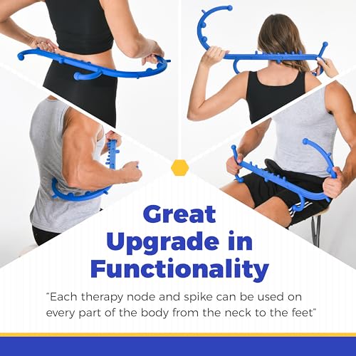 Back and Neck Massager for Pain Relief Deep Tissue, Upgraded Full Body Trigger Point Cane Massage Tools, Therapy Massage Stick Pressure Point Hook, Muscle Knot Remover Tool (Blue)