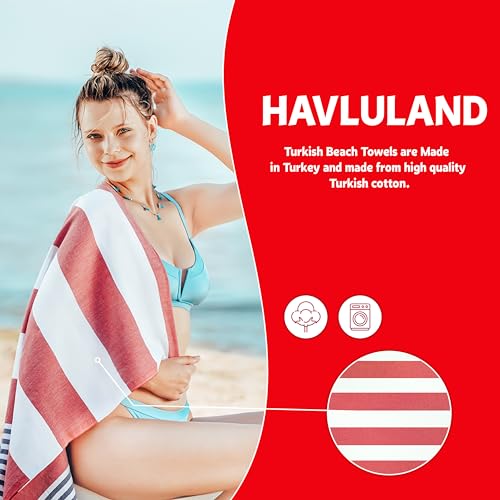 HAVLULAND Turkish Beach Towel, Set of 6, Oversized 72"x40", 100% Cotton - color: 6 Multi-color, size: 6 Pack