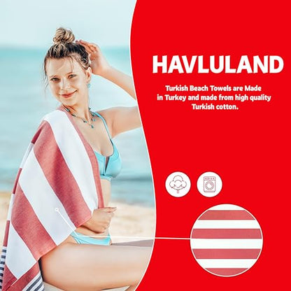 HAVLULAND Turkish Beach Towel, Set of 6, Oversized 72"x40", 100% Cotton - color: 6 Multi-color, size: 6 Pack