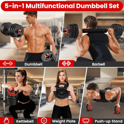 Adjustable Dumbbell Set, 22/33/45/70/90lbs Free Weight Set with Connector, 5-in-1 Dumbbell Set for Barbells, Kettlebells, Push up Stand, Weight Plate, Fitness Exercises for Home Gym Suitable Men/Women - color: 90LB(45LB Pair)
