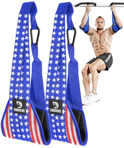 DMoose Fitness Hanging Ab Straps for Pull Up Bar & Core Strength Training - Soft Padded Exercise Straps for Ab Swing & Leg Raises, Hang Bar Strap with 2 Steel Carabiners - Abs Equipment for Home & Gym - color: American