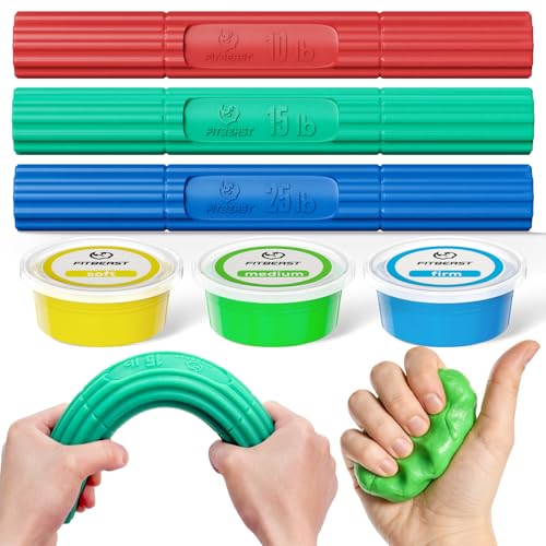 FitBeast Flex Therapy Bars and Therapy Putty Set, Hand Therapy and Grip Strength Training for Finger, Wrist & Forearm Exercise