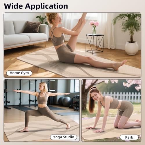Yoga Mat High Density Exercise Mat, 76"x32"x0.27"Thick Wide & Large Yoga Mat for Women Men, Professional POE Workout Mat for Yoga, Pilates, Fitness & Stretching - color: Beige