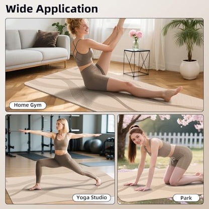Yoga Mat High Density Exercise Mat, 76"x32"x0.27"Thick Wide & Large Yoga Mat for Women Men, Professional POE Workout Mat for Yoga, Pilates, Fitness & Stretching - color: Beige