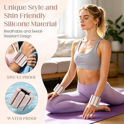 Wrist Weights Set, 2Pack Adjustable Ankle Weights for Women/Men(1 lb Each), Silicone Weighted Bangles for Yoga, Pilates, Running & Walking, Arm & Leg Weights - color: Beige