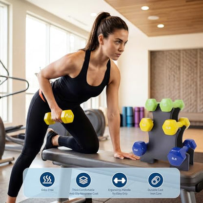 Dumbbell Set for Women and Men,Neoprene Coated Free Hand Weights Set - color: Smooth Surface, size: 3+5+8 lbs