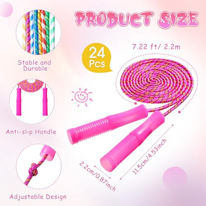 Aoriher Kid Jump Ropes Bulk Toddler End of School Year Graduation Gift 7.87 ft Cotton Colored Jump Rope Adjustable Length Stripe Skipping Plastic Handle Exercise Fitness Equipment