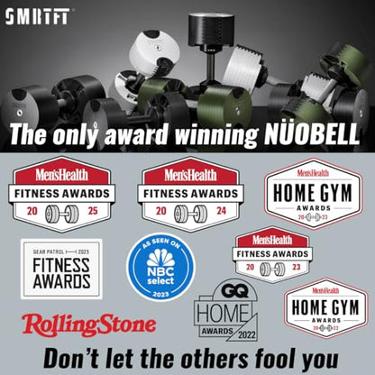 SMRTFT NUOBELL Adjustable Dumbbells 5–100 lb Set | Original NUOBELL | 26 Weights in 1 for Home Gym Strength Training | Steel-Knurled Handle | Space-Saving Dumbbell Set of 2 | 2-Year Warranty