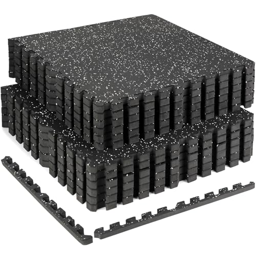 0.79in Extra-Thick 48 Sq Ft Exercise Equipment Mats, 12 Tiles Rubber Top EVA Foam Workout Mats, Interlocking Gym Flooring for Home Gym, 24 x 24in, Black & White - size: 12 Tiles (48 Sq Ft )