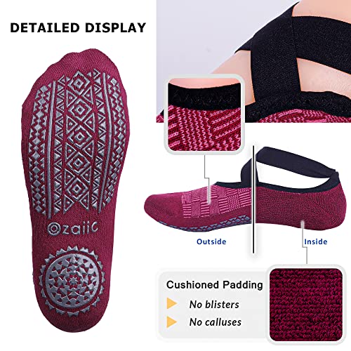 Ozaiic Pilates Socks for Women Non Slip Grip Yoga Barefoot Indoor Workout - color: 4 Pairs -Green/Blue/Cyan/Red
