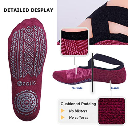 Ozaiic Pilates Socks for Women Non Slip Grip Yoga Barefoot Indoor Workout - color: 4 Pairs -Green/Blue/Cyan/Red