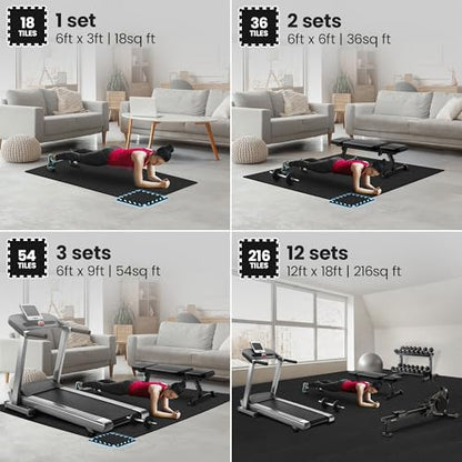 bemaxx Gym Mats Set - 18 pcs EVA Interlocking Foam Floor Tiles (12.6"x12.6"x0.4") 18sqft Protective Gym Flooring Sports Home Workout Exercise Mats Puzzle Garage Fitness Play-Room Pool Treadmill Bike