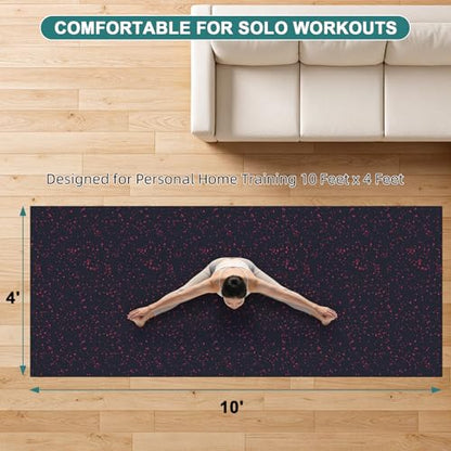 Heavy Duty Rubber Flooring Roll, 1/4” Thick EPDM Gym Rubber Mat, 4.1' x 9.8' Speckled Fitness Flooring for Home Gym & Garage, Non-Slip Exercise Equipment Floor Mat,Noise Reducing,Black with Red Flecks - size: 10'×4'