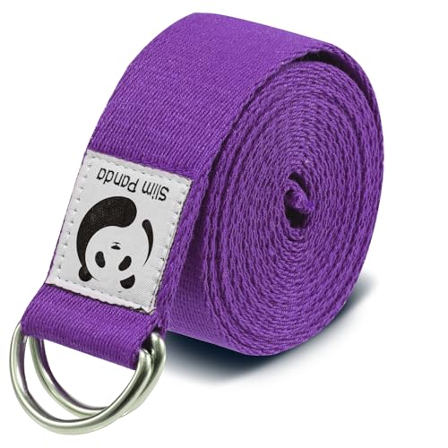Slim Panda Yoga Strap for Stretching,Cotton Yoga Strap with Adjustable D-Ring Buckle,Non-Elastic Yoga Belt for Pilates,Gym Workouts,Physical Therapy,Improve Flexibility - color: Purple, size: 8 Feet