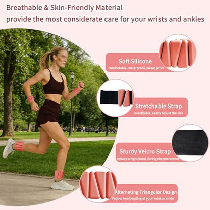 Wrist Weights set for Women, 2 sets of 1 lb each, Silicone Ankle & Wrist Weights for Women & Men, Adjustable Weight fit for Yoga, Dance,Hiking, Jogging,Pilates, Aerobic Exercise and Strength Exercise