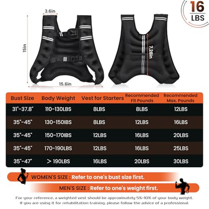 KTINNEAD Weighted Vest for Women Men, 8lb/12lb/16lb/20lb Weighted Running Vest with Reflective Stripe, Detachable Phone Pouch for Workout, Walking, Strength Training, Weight Loss, Fitness, Jogging - size: 16LB