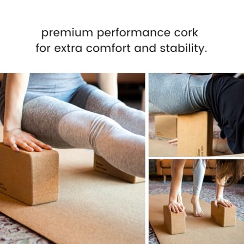 Cork Yoga Blocks 2 Pack – High Density Non Slip with Select Cork Grain for Chip-Resistant Durability | Extra Thick 4” for Support & Stability | Natural, Smooth, and Crumble Free | Body By Yoga