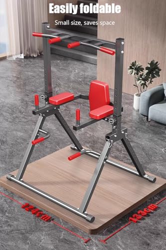 Power Tower Pull Up Dip Station Foldable,Home Gym Strength Training Equipment,7-Level Height Adjustment,Multi-Function Assistive Trainer for Muscle Building/Beginner Exercises