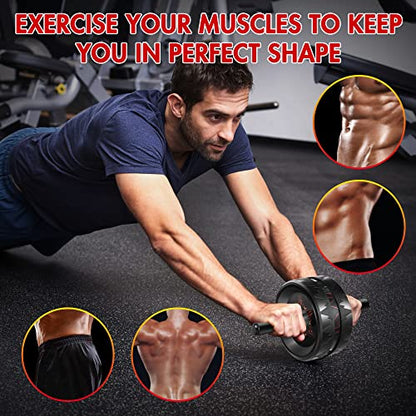 Home Gym Workout Set – Doorway Pull Up Bar No Screws & Ab Roller Wheel with Knee Pad, Full Body Strength Training Equipment for Core, Abs, Arms & Upper Body, Portable Fitness Kit for Home & Travel