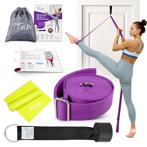 Door Leg Stretcher Strap with Sturdy Door Anchor & Resistance Band - Splits & Flexibility Trainer for Ballet, Dance, Gymnastics, Cheer, Pole | Kids, Teens, Adults | Premium Gift Box, Printed Guide & Travel Bag - color: Royal Purple
