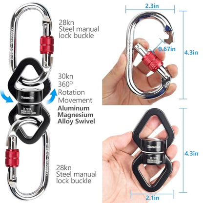 Aerial Silks Hardware Kit 30 KN Swing Swivel Aerial Yoga Hammock Rigging Aluminum Swivel Aerial Hoop Lyra Rotational Device Hanging Accessory - color: Black set 1
