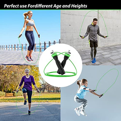 Synergee Electric Green Speed Jump Rope - (2) Adjustable 10 Ft Cable - Steel Ball Bearings - for Crossfit, MMA, Boxing & Fitness, Anti-Slip Handles.