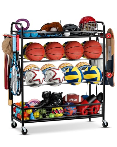 EXTCCT Garage Sports Equipment Organizer - Rolling Ball Storage with Wheels - color: Black