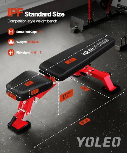 YOLEO Commercial Adjustable Weight Bench 2315LB ASTM Certified – 80% Pre-Assembled Heavy Duty Workout Bench for Home Gym, Decline/Flat/Incline Bench Press, 2.4" Thick Pad & 2 Wheels - color: Red