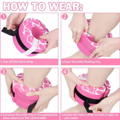 Hikeen Swim Aquatic Cuffs,High-Density EVA Water Aerobics Float Ring Fitness Pool Exercise Weights Set, Water Ankles Arms Belts with Adjustable Float for Swim Fitness Training