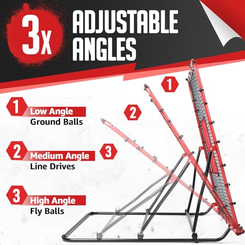Baseball Rebounder Net, 3/5 Adjustable Angles 4x4.5FT Pitch Back Baseball Softball Volleyball Rebounder with 2 Strike Zones, UV Resistant, Pitchback Trainer for Ground, Line Drive & Fly Balls - style: 3 Angles Adjustable