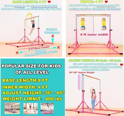 MARFULA Gymnastic Kip Bar for Kids Teens Ages 3-25 of All Gymnastic Levels - color: Pink (New Style - 8 Ft Base)