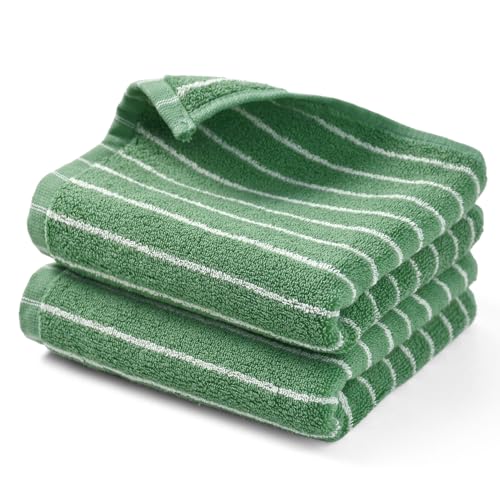 Jacquotha Hand Towels for Bathroom Green Striped - 2-Piece Premium Quick Drying Towels for Kitchen Spa Workout, Stylish Compact for Hand Face Hair, 14” x 29” - color: Dark Green, size: 14" x 29" (Hand Towels)