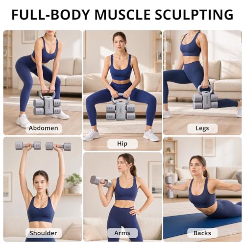 RYGEO Adjustable Dumbbell Set of 2, 4-in-1 Free Weights for Women & Men, Quick-Adjust Hand Weights 2lb, 3lb, 4lb, 5lb, Ideal for Home Gyms, Chest Press Machines & Twisters.