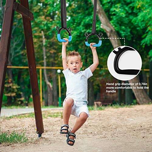 Kids Gymnastic Rings Pull up Rings for Chlidren Exercise,Indoor Gym Ring,Kids Gymnastics Rings with Adjustable Straps,Load Bearing 220lb(NO Bar) - color: Blue-1