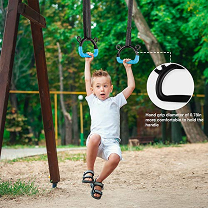 Kids Gymnastic Rings Pull up Rings for Chlidren Exercise,Indoor Gym Ring,Kids Gymnastics Rings with Adjustable Straps,Load Bearing 220lb(NO Bar) - color: Blue-1