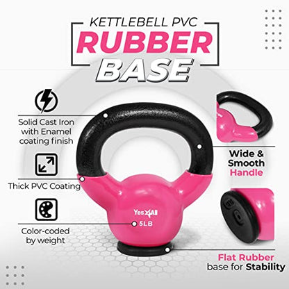 Yes4All Kettlebells Rubber Base, Kettlebell Set for Women, Strength Training Kettlebells Weights (10-65 lbs)