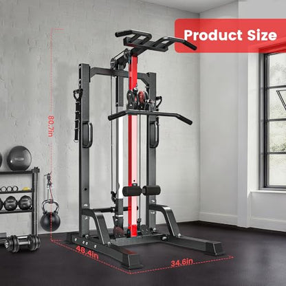 Pull Up Bar Power Tower Dip Station,Cable Machine-Integrated 450LBS Multi-Function Adjustable Height Fitness Strength Training Equipment for Home Gym Strength Training Equipment - color: Black01