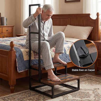 Upgraded Anti-Slip Step Stool with Handle, Heavy-Duty & Stable, Multi-Purpose for High Bed, Kitchen, Bathroom - color: Brown, size: Single Handle