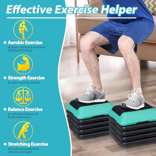 Step Aerobic Platform,16" x 16" Step Adjustable High Step Aerobic Platform with 6"- 8"-10"-12", Home Gym Exercise Fitness Workout Equipment - color: Green