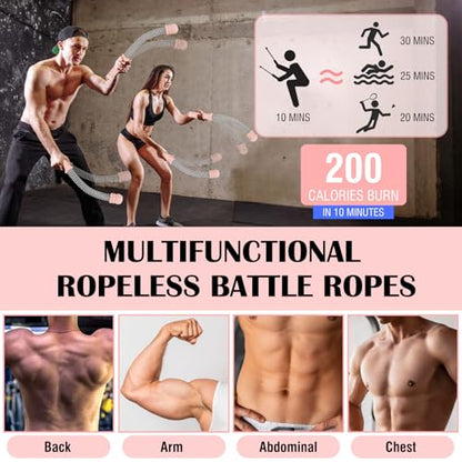 2PCS Ropeless Battle Ropes with Adjustable Weighted Ring-Battle, Cordless Battle Rope for Home Gym, HIIT Workout, Low-Impact Cardio, Strength Training, Portable Fitness Equipment for Women & Men